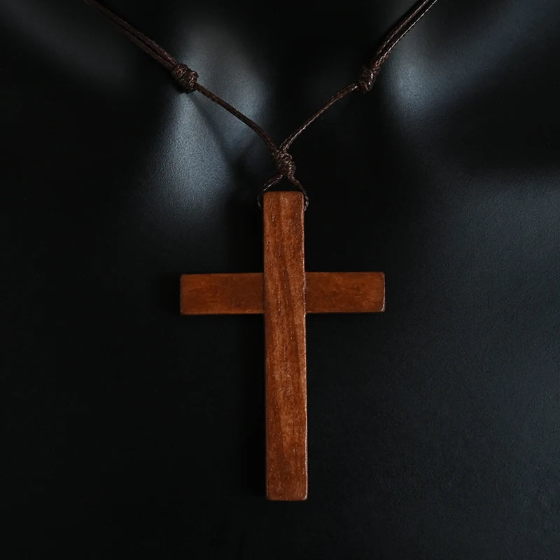 Wooden Cross Necklace – Rustic Christian Pendant for Men & Women