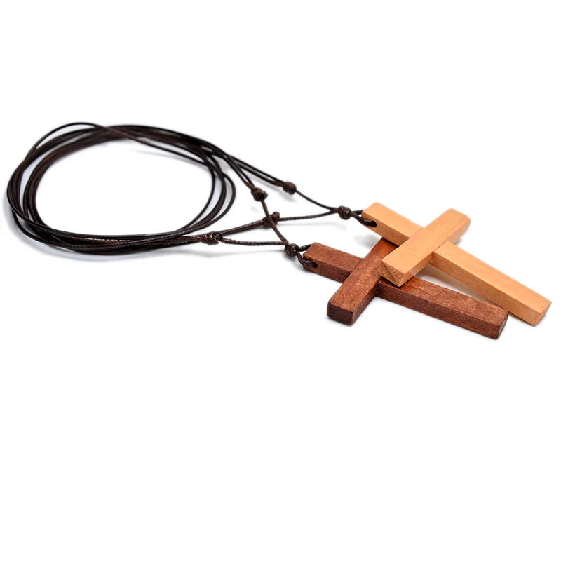 Wooden Cross Necklace – Rustic Christian Pendant for Men & Women