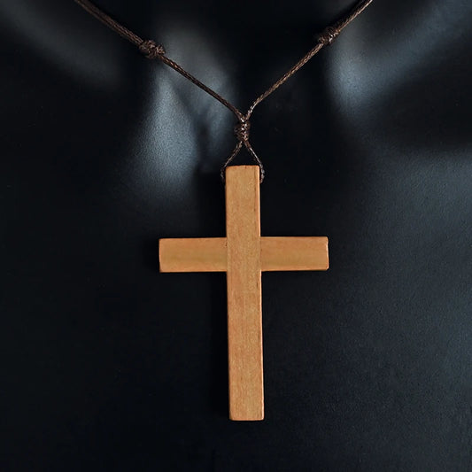 Wooden Cross Necklace – Rustic Christian Pendant for Men & Women