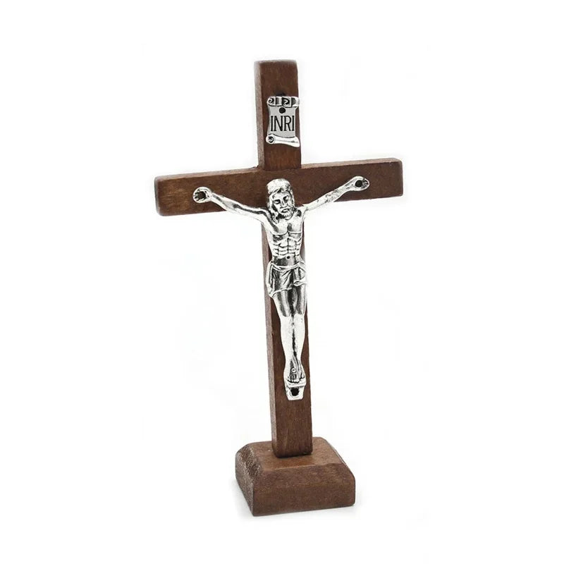 Wooden Crucifix Stand – Handcrafted Christian Table Cross