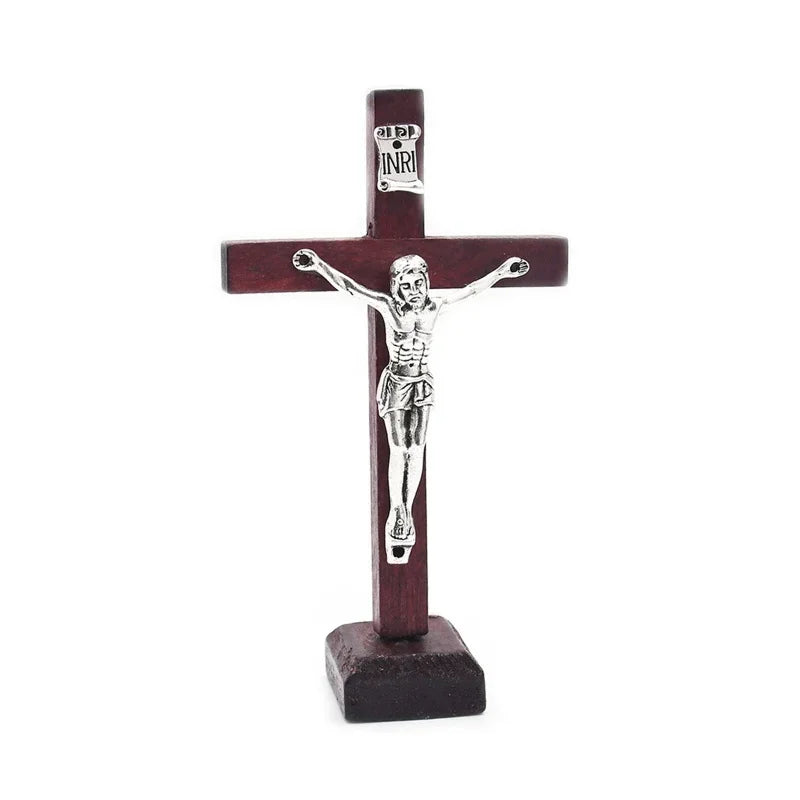 Wooden Crucifix Stand – Handcrafted Christian Table Cross